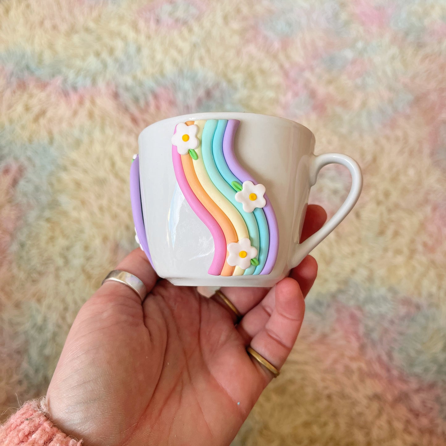 Pastel rainbow and daisy espresso cup