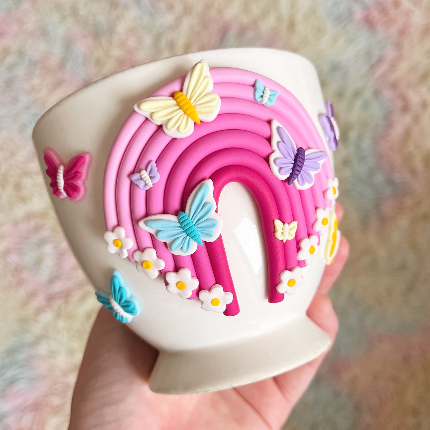 Pink ombre butterfly garden mug