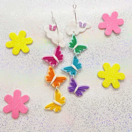 Mismatched rainbow butterfly dangles