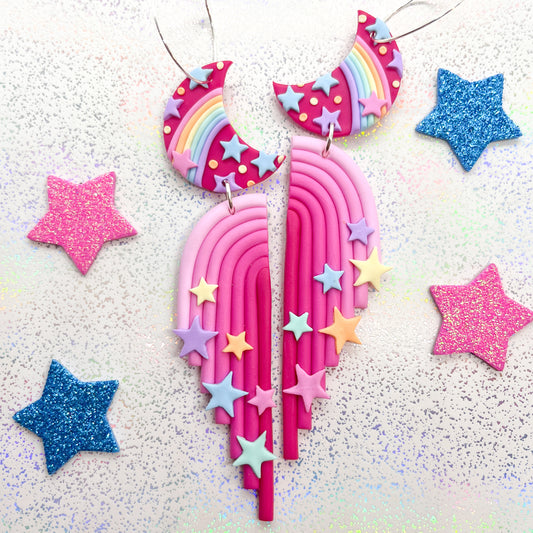 Pink ombre celestial moon dangles