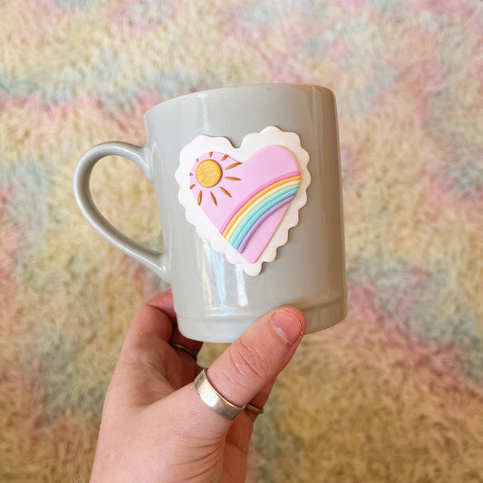 Mismatched sunrise/sunset scalloped heart mug