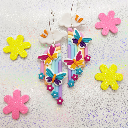 Pastel rainbow and bright butterfly dangles
