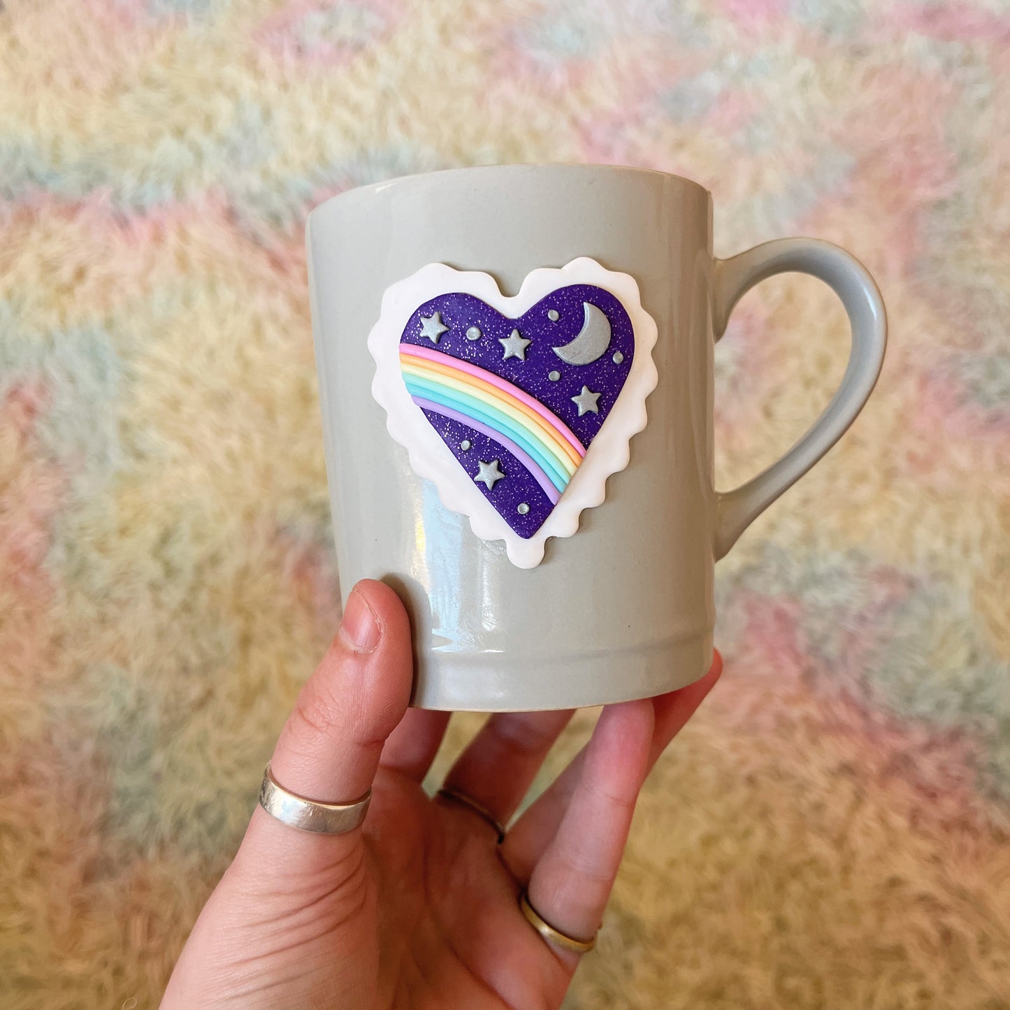 Mismatched sunrise/sunset scalloped heart mug