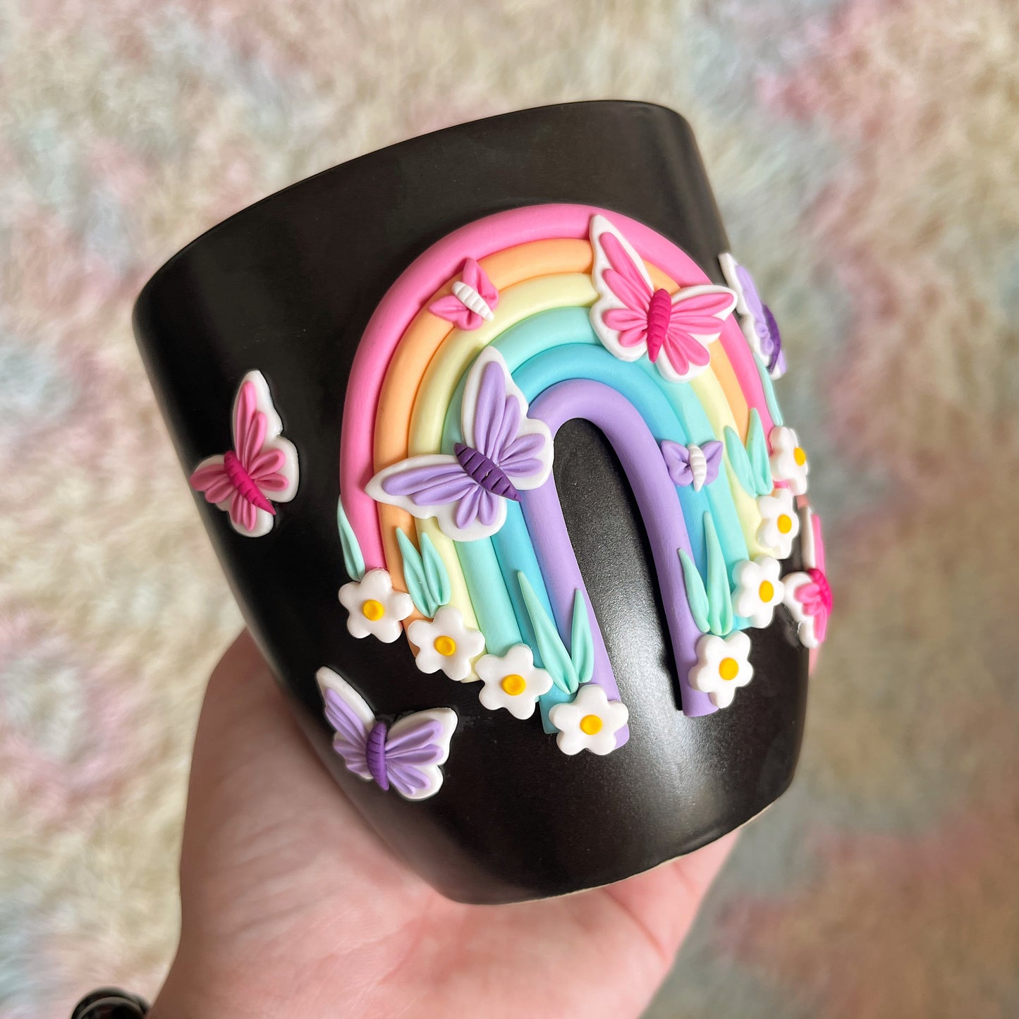 Pastel rainbow butterfly garden mug