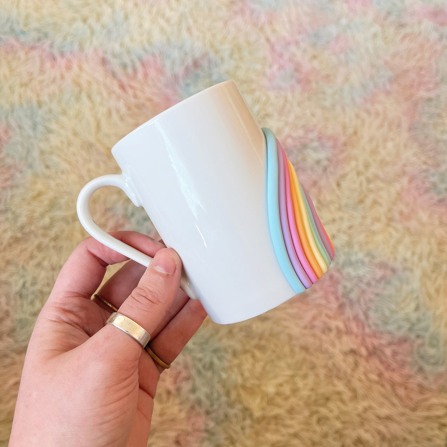 White pastel rainbow mug