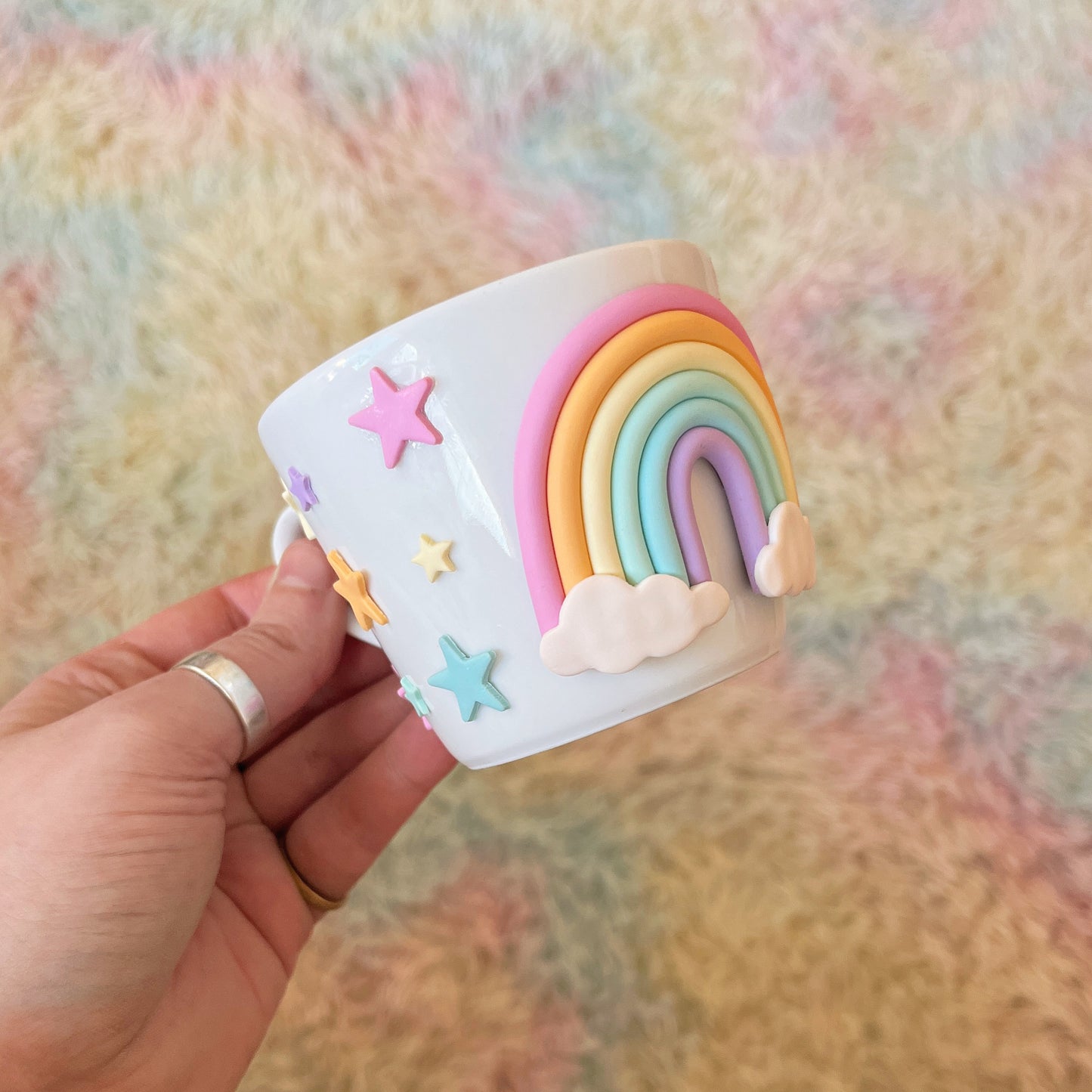 Pastel rainbow and star espresso cup