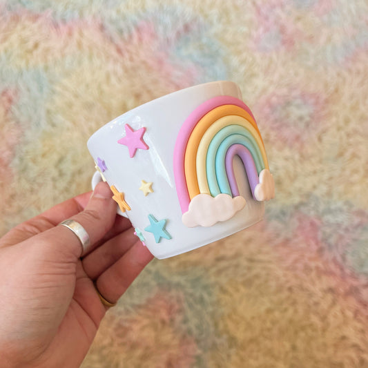 Pastel rainbow and star espresso cup