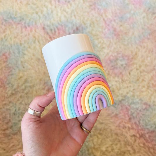 White pastel rainbow mug