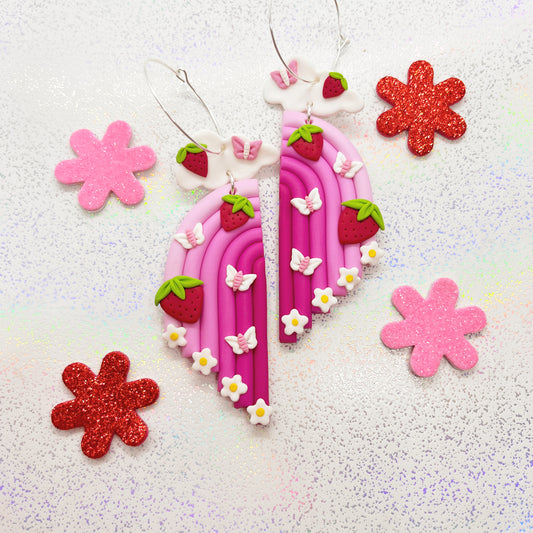 Pink ombre strawberry rainbow dangles