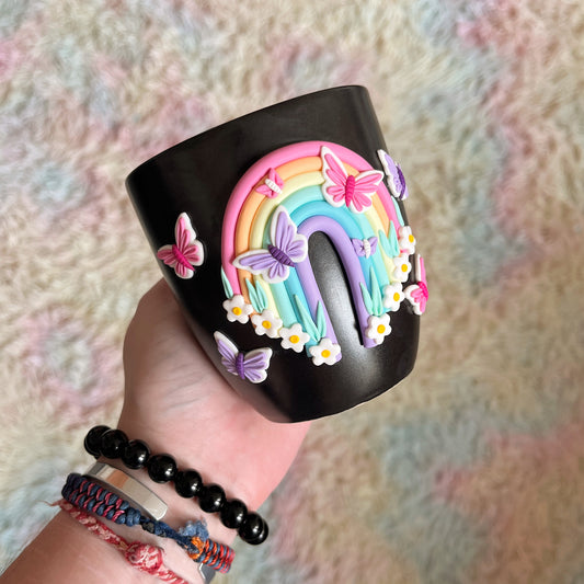 Pastel rainbow butterfly garden mug