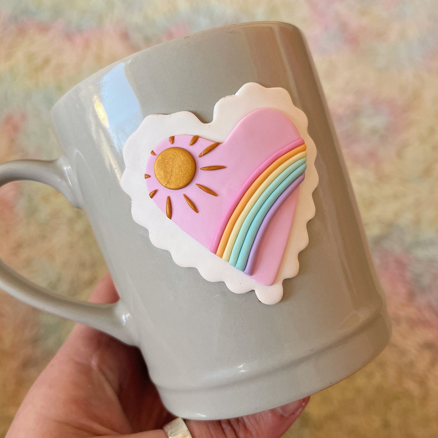 Mismatched sunrise/sunset scalloped heart mug