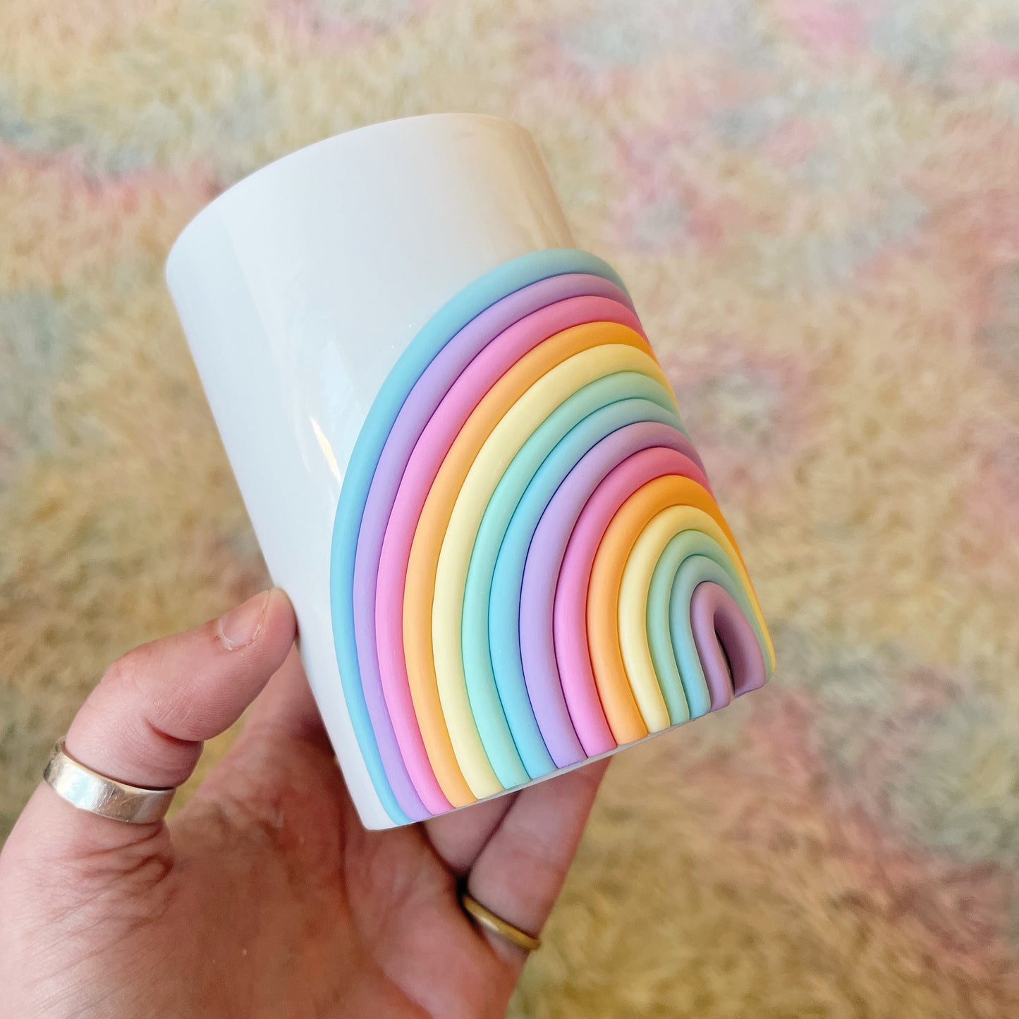 White pastel rainbow mug