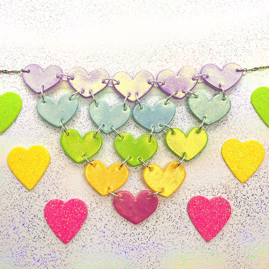 Iridescent rainbow heart chainmail statement necklace - 7 day preorder