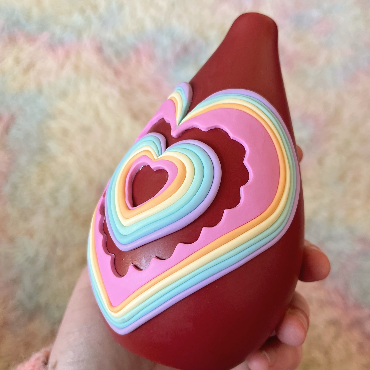 Pastel rainbow scalloped love-heart vase