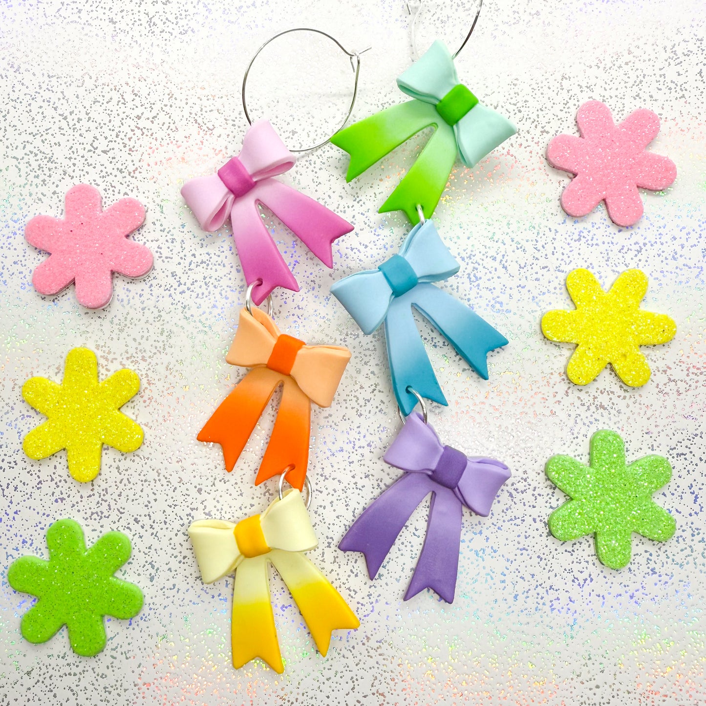 Vivid rainbow ombre ribbon dangles