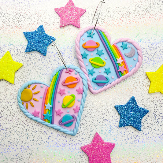 Mismatched sun/moon vivid rainbow galaxy hearts