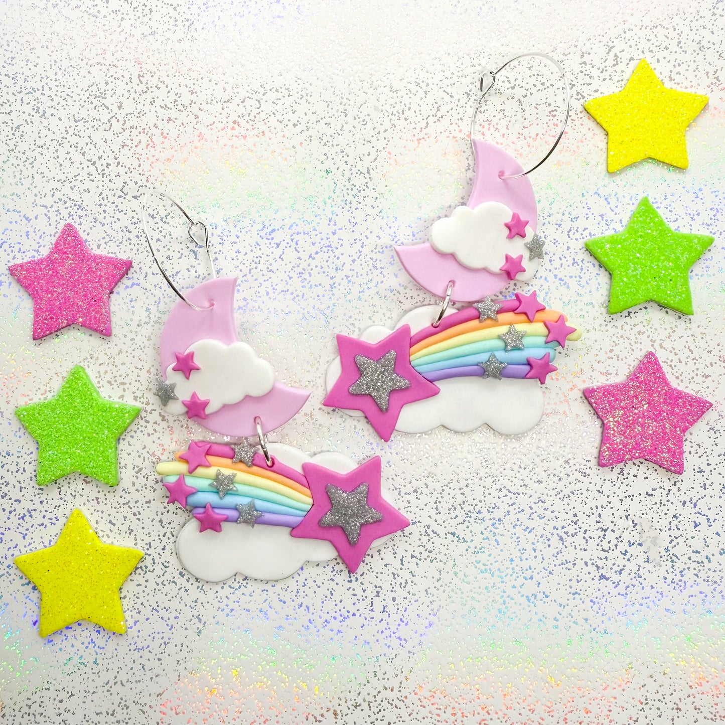 Pink glitter lunar shooting star dangles