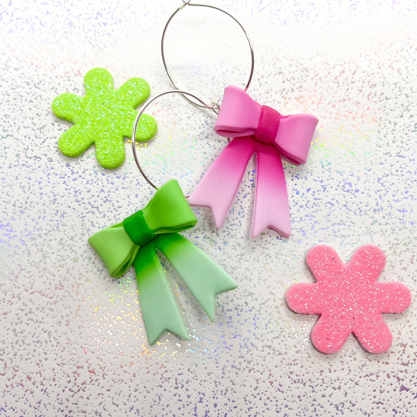 Mismatched green and pink ombre bows