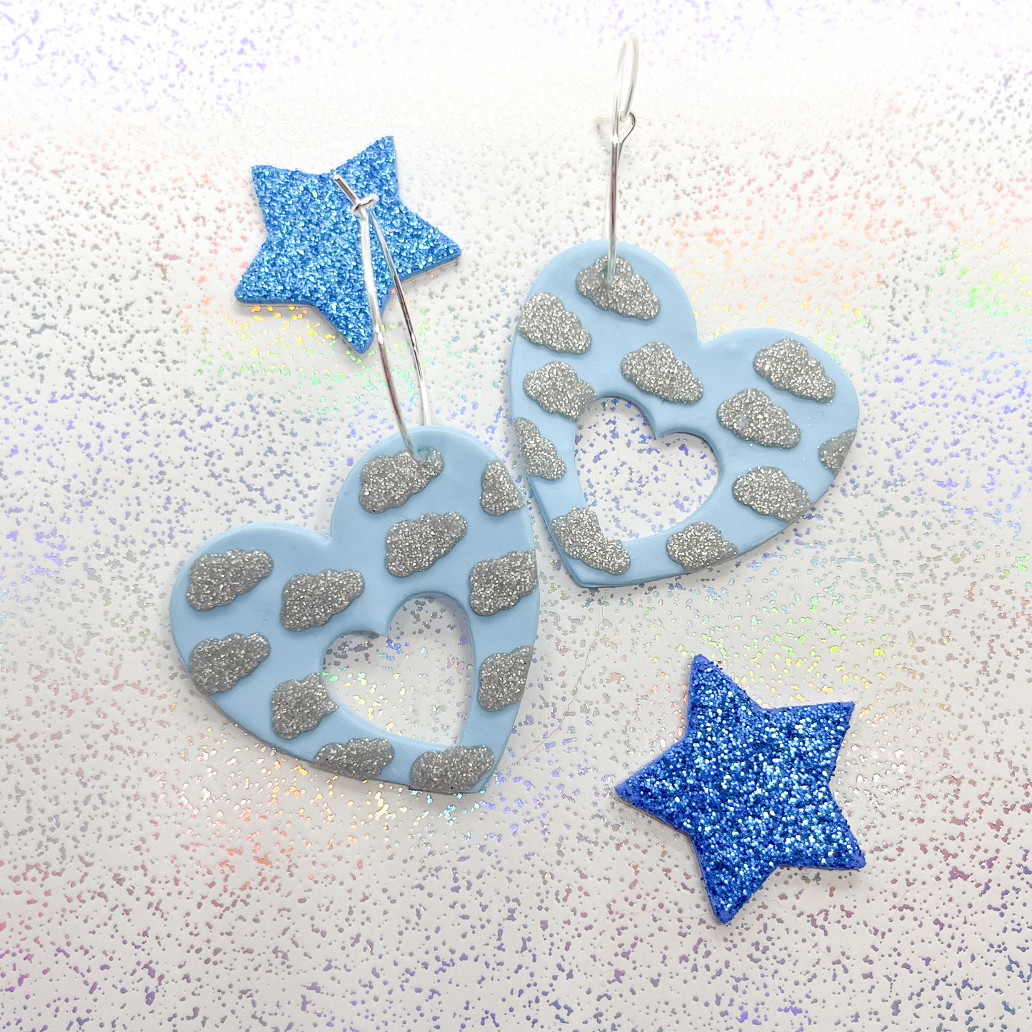 Mini pastel blue celestial sky hearts