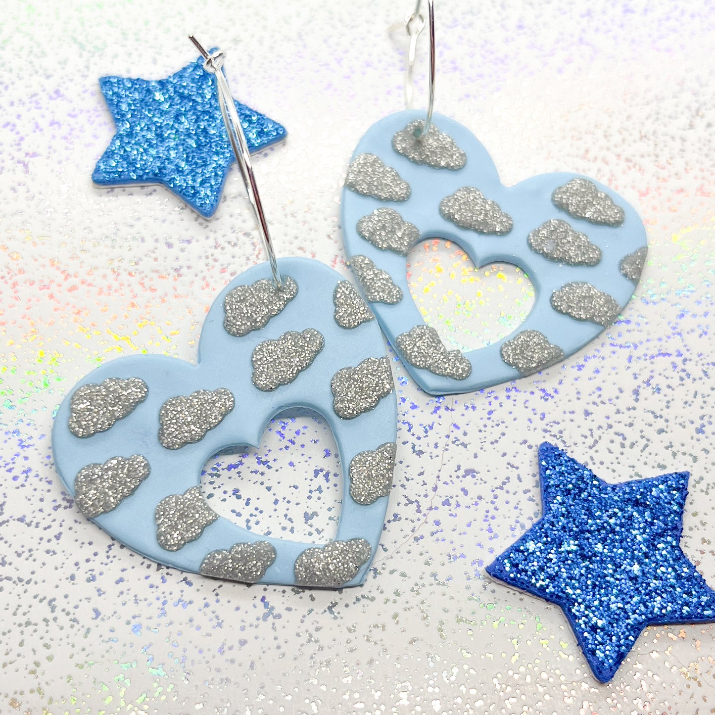 Mini pastel blue celestial sky hearts