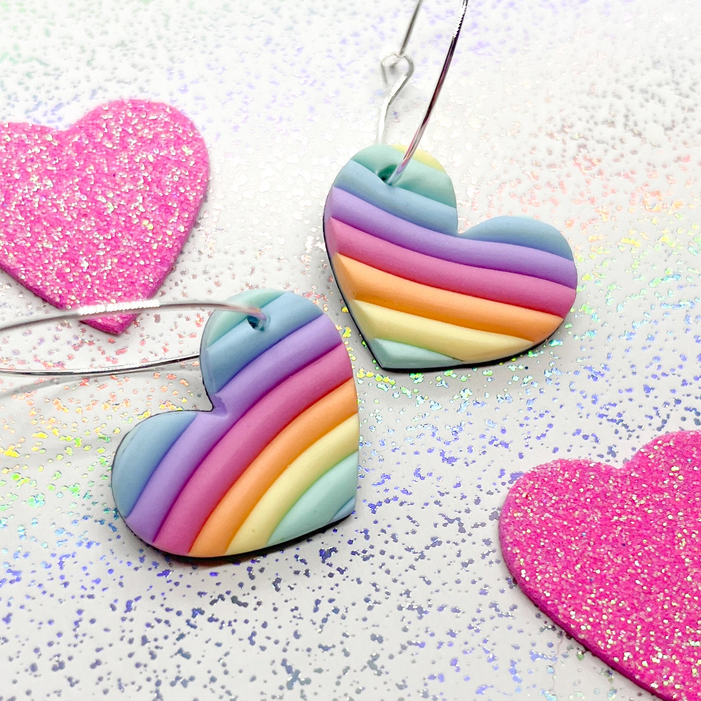 Mini pastel rainbow swirl heart earrings