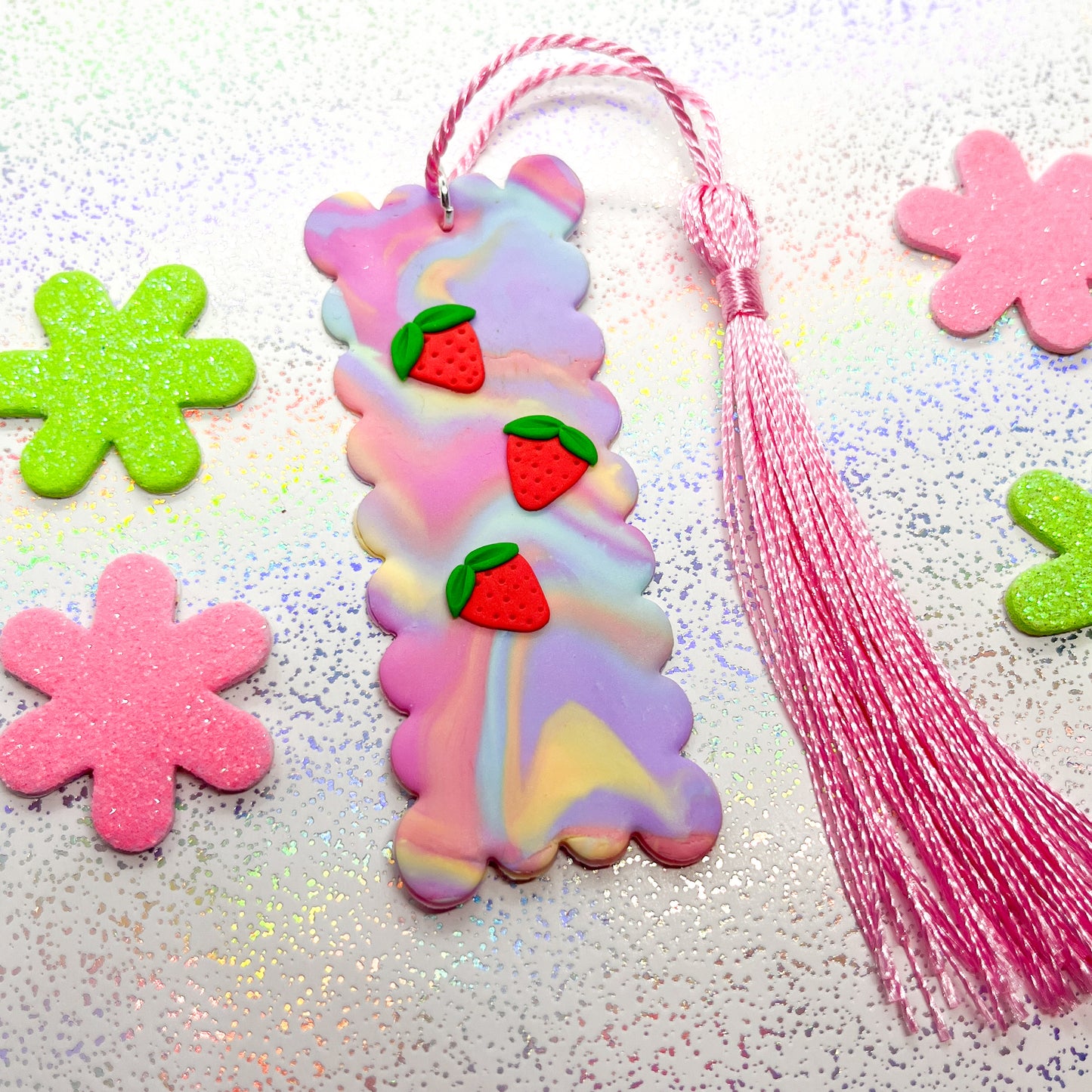 Pastel rainbow strawberry bookmark