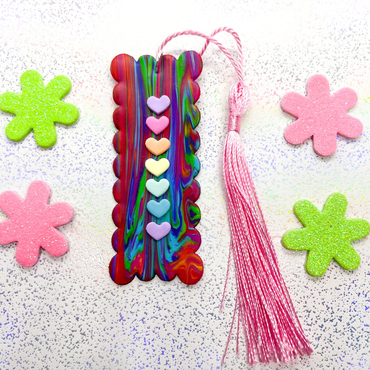 Pastel rainbow heart bookmark