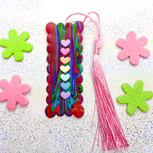 Pastel rainbow heart bookmark