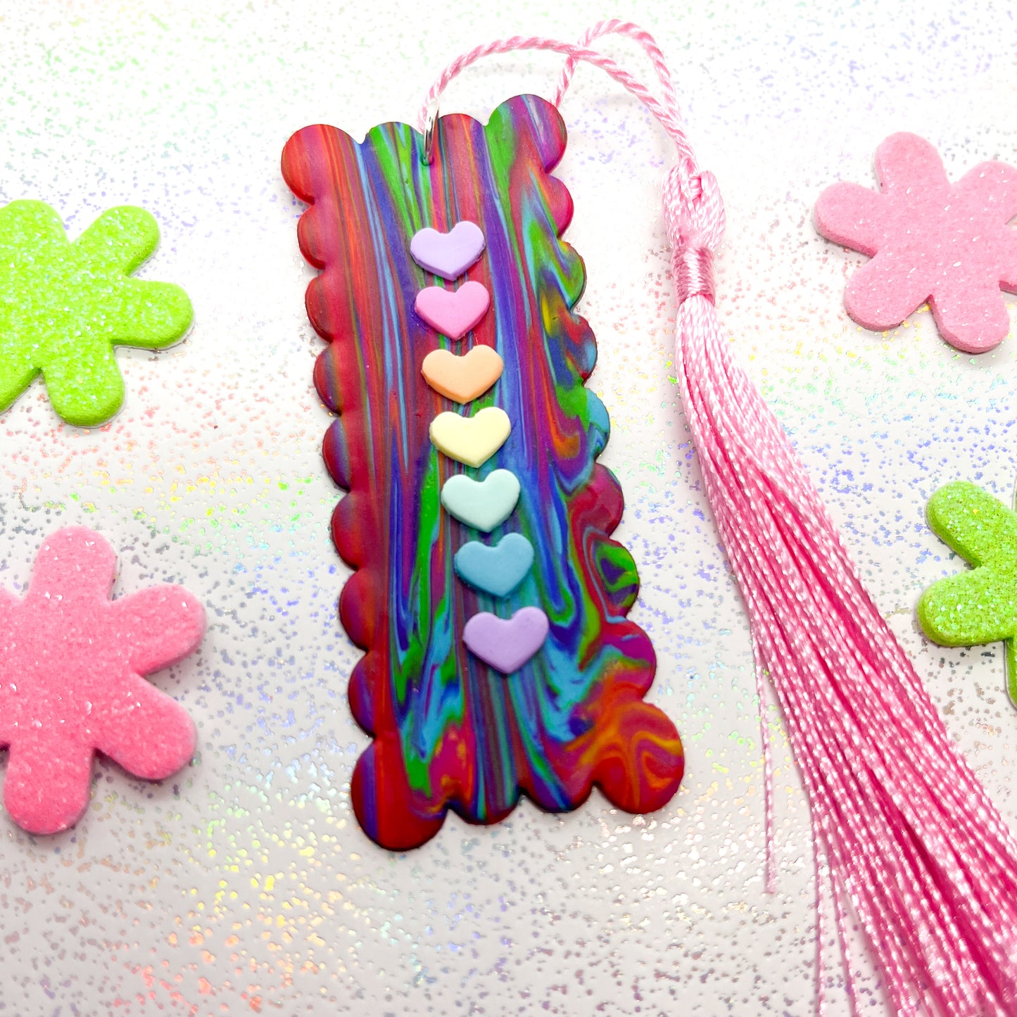 Pastel rainbow heart bookmark