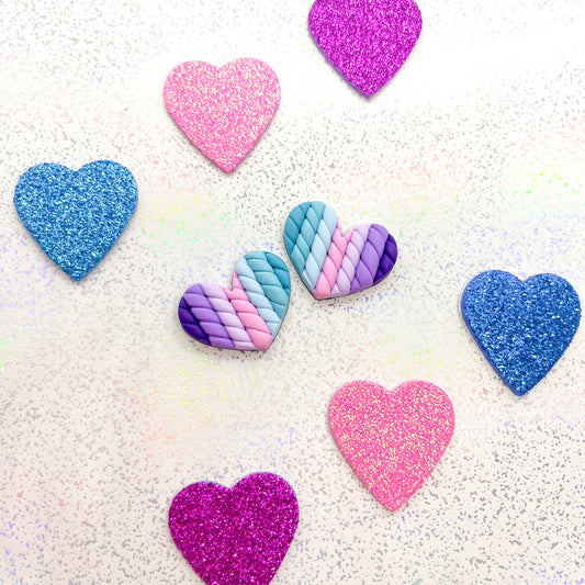 Blue to purple ombre twisted heart studs