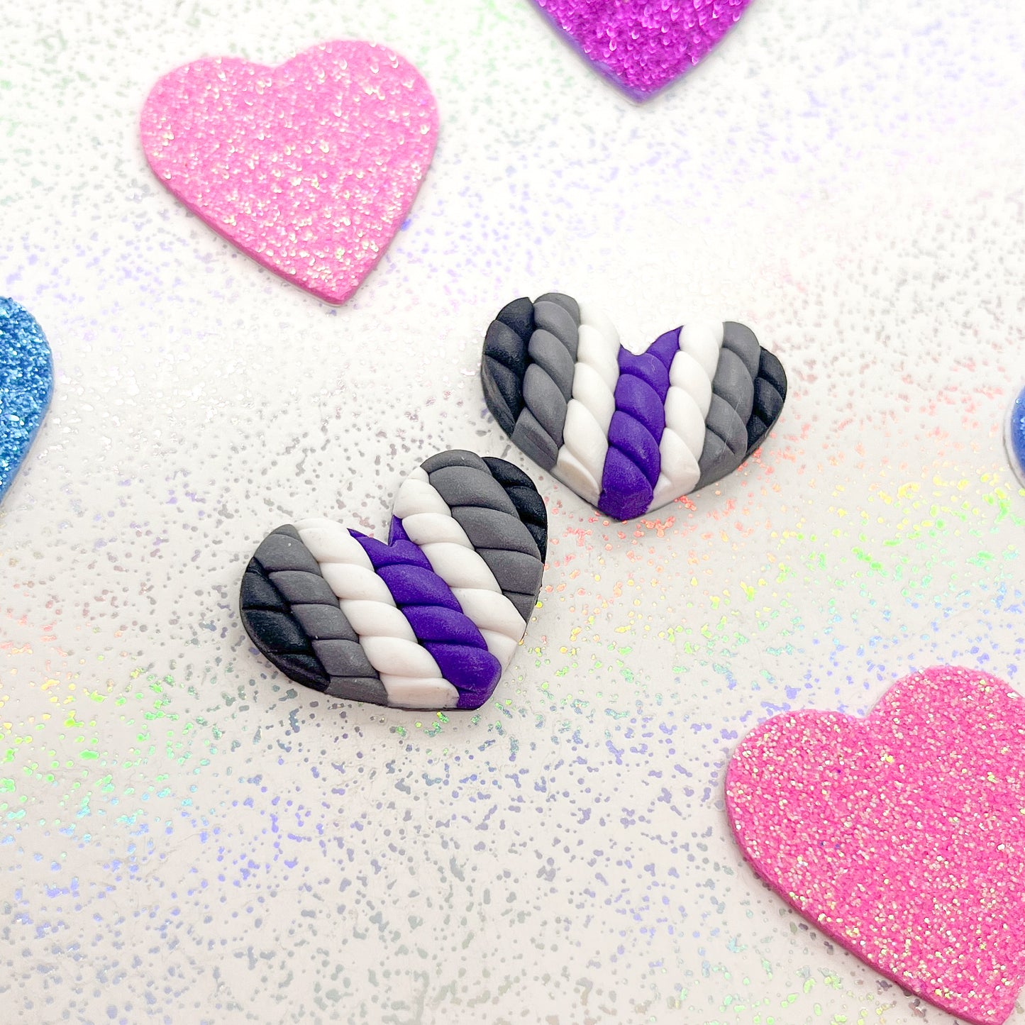 Asexual flag twisted heart studs