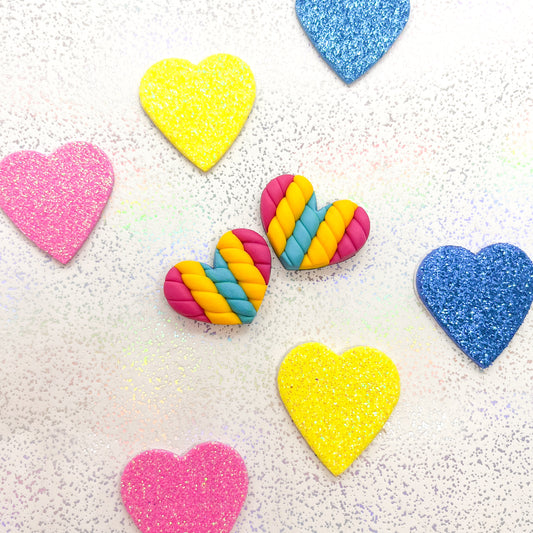 Pansexual flag twisted heart studs