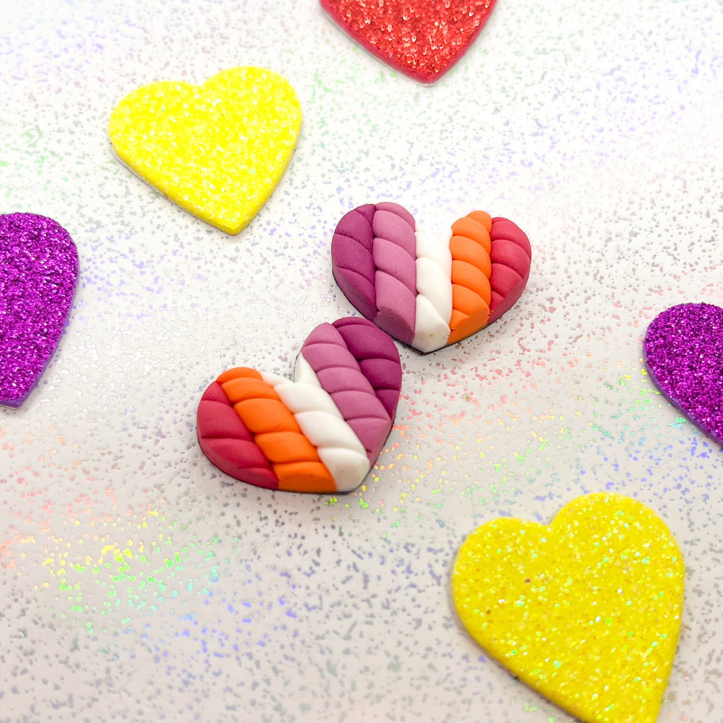 Lesbian flag twisted heart studs