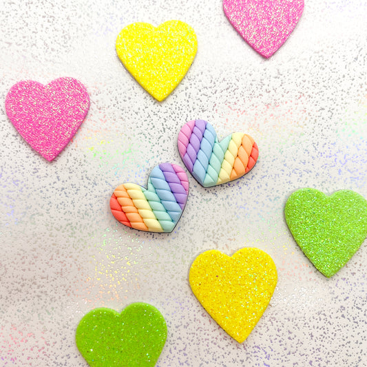 Pastel rainbow twisted heart studs