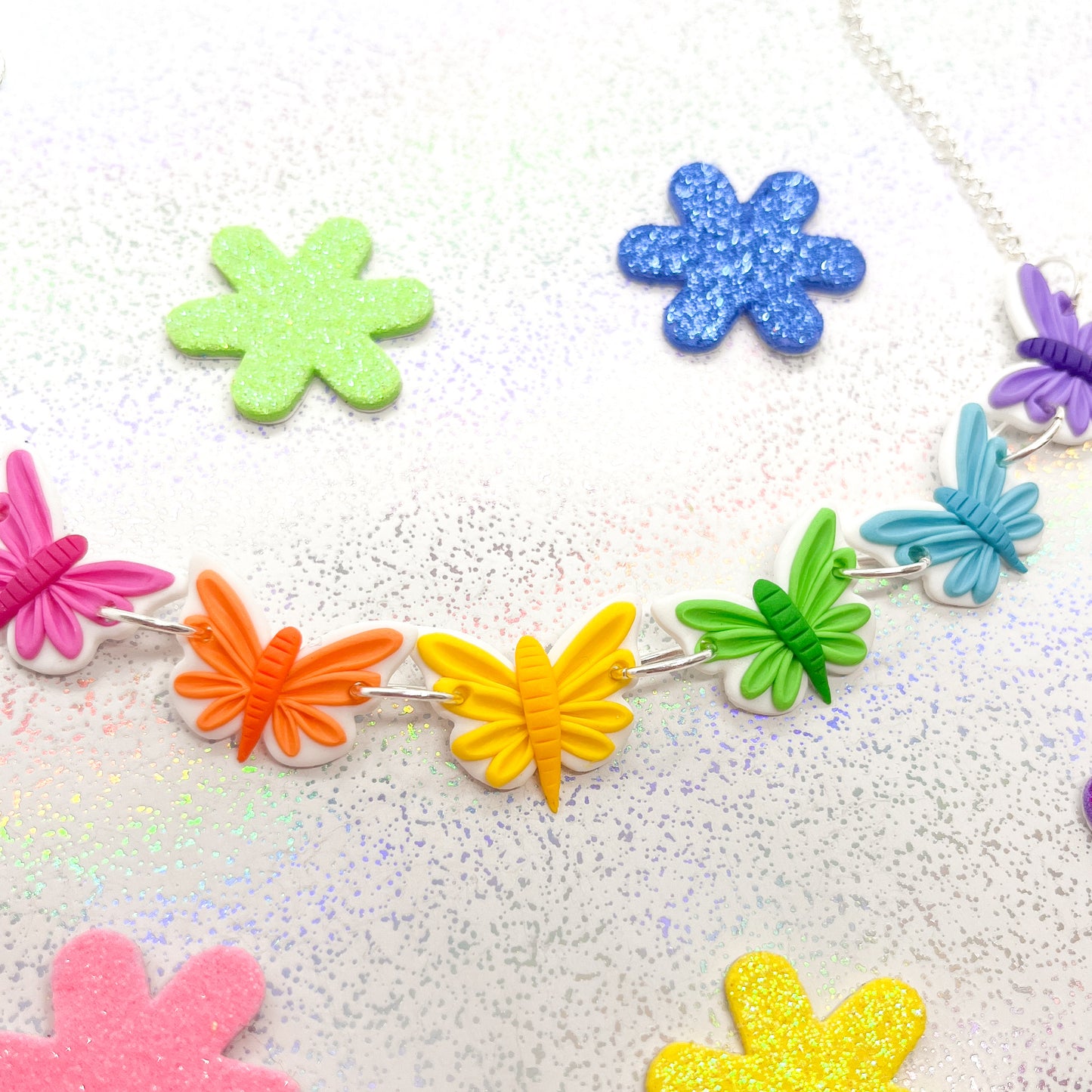 Vivid rainbow butterfly choker