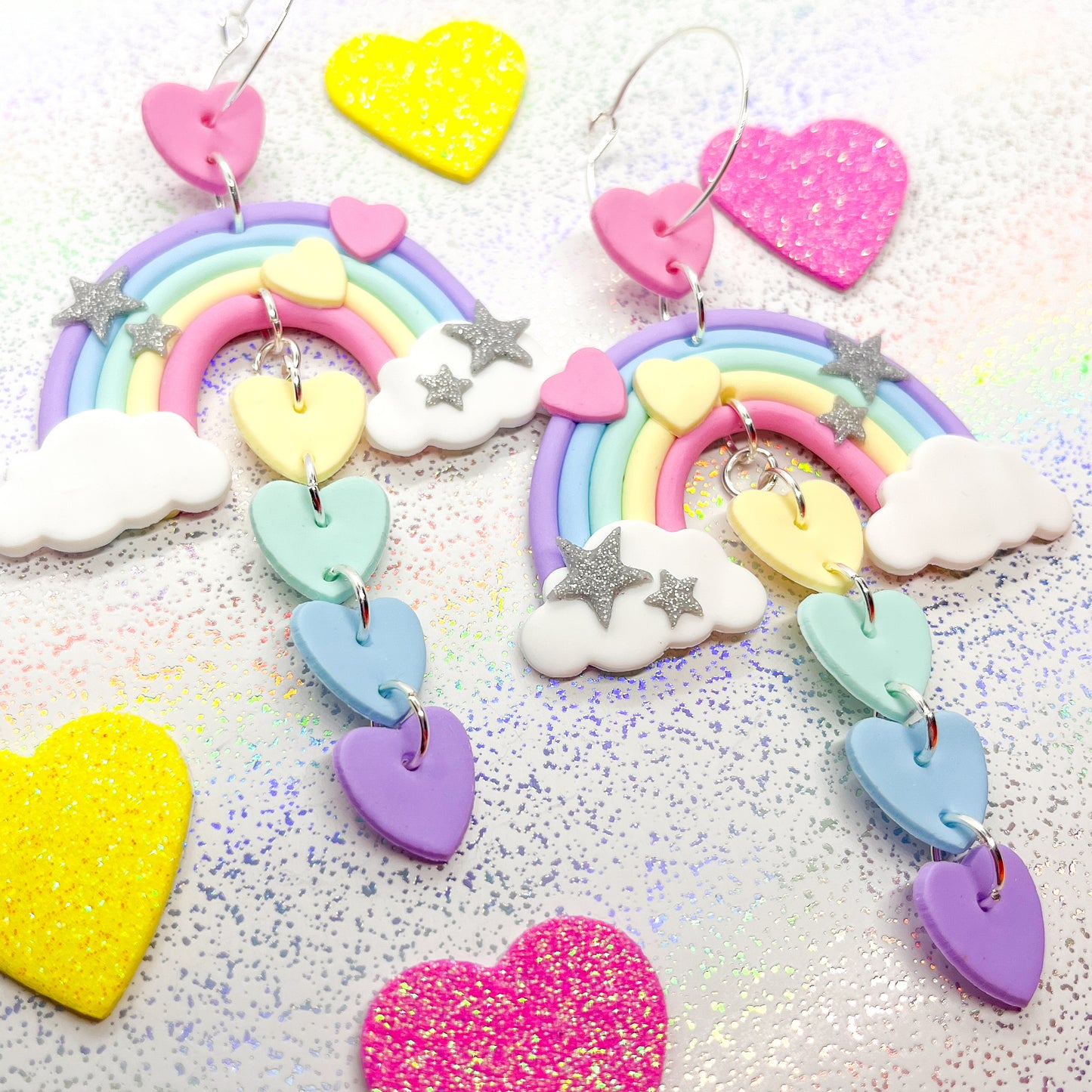 Celestial rainbow and heart chain Valentine's dangles