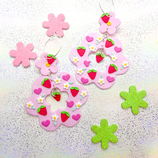 Pastel pink Valentine's strawberry dangles