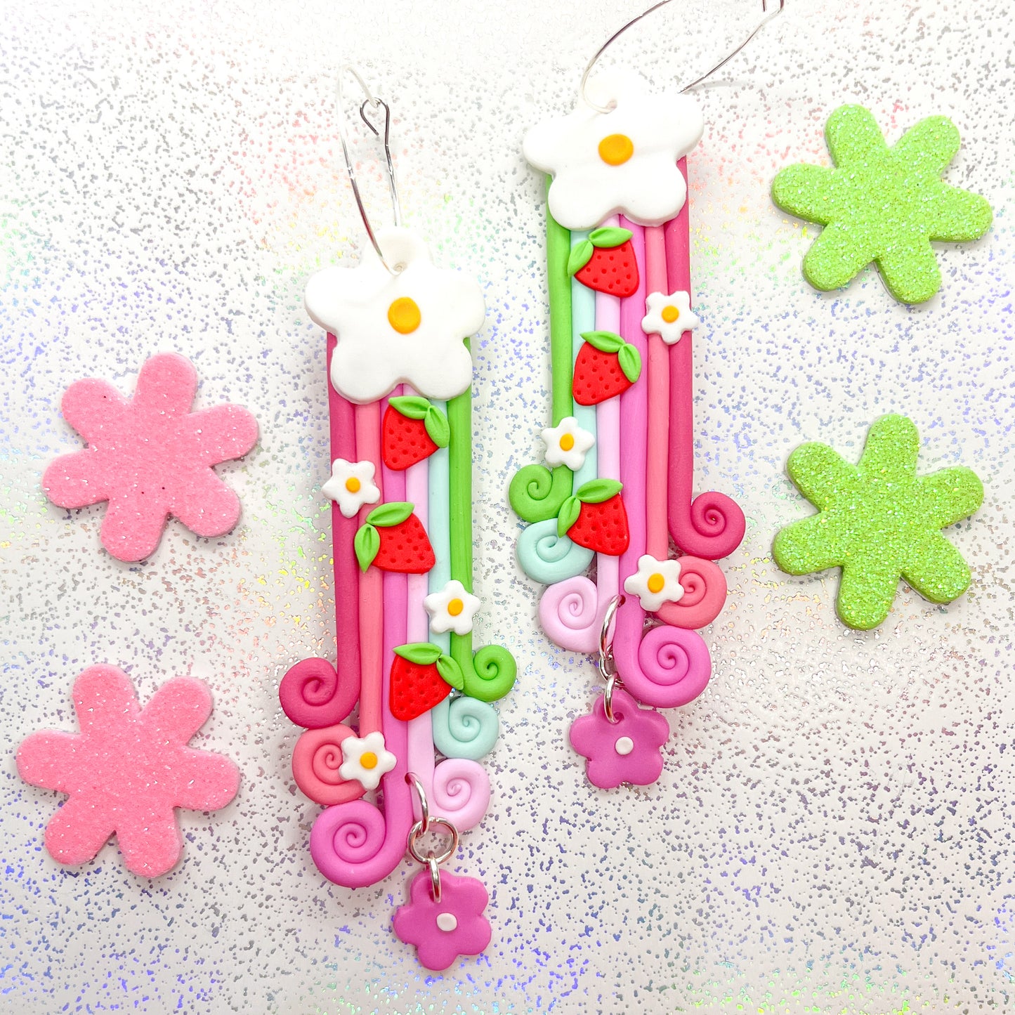 Pink and green strawberry shower dangles