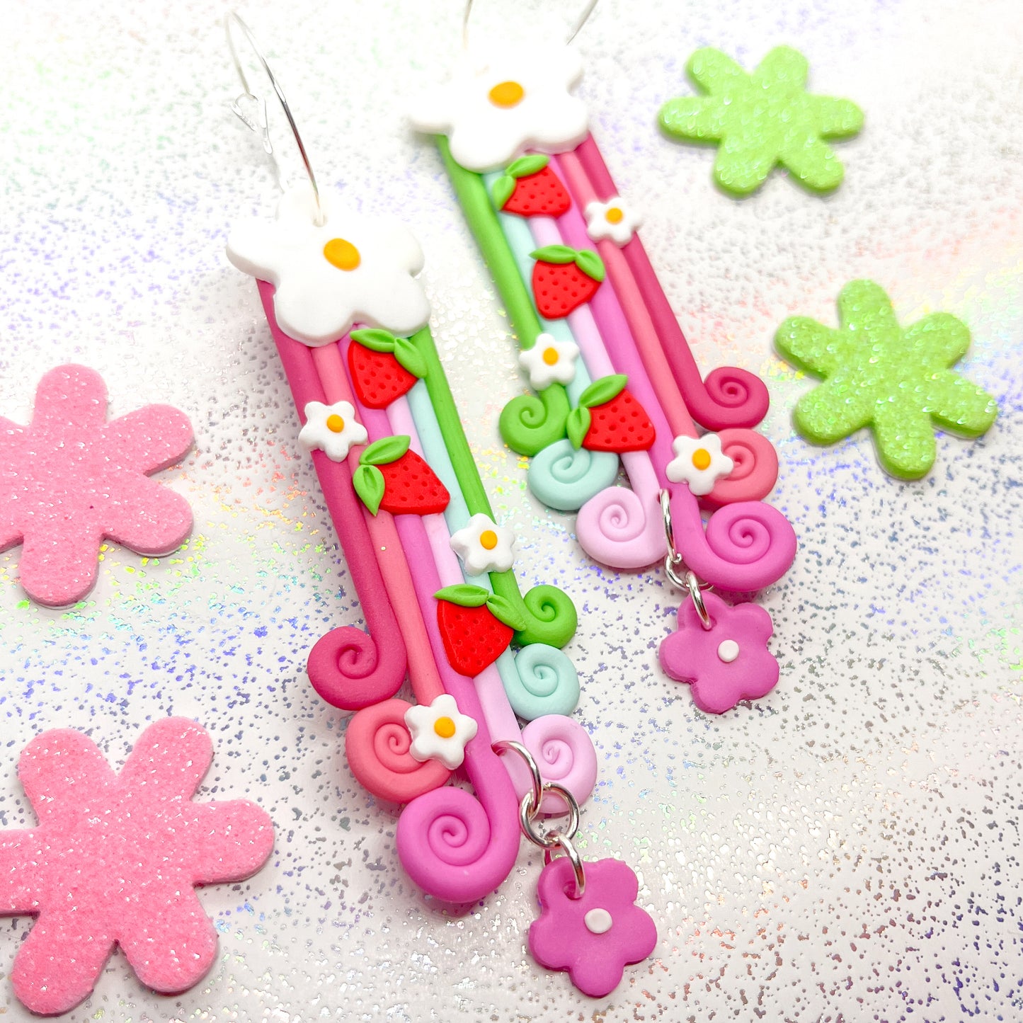 Pink and green strawberry shower dangles