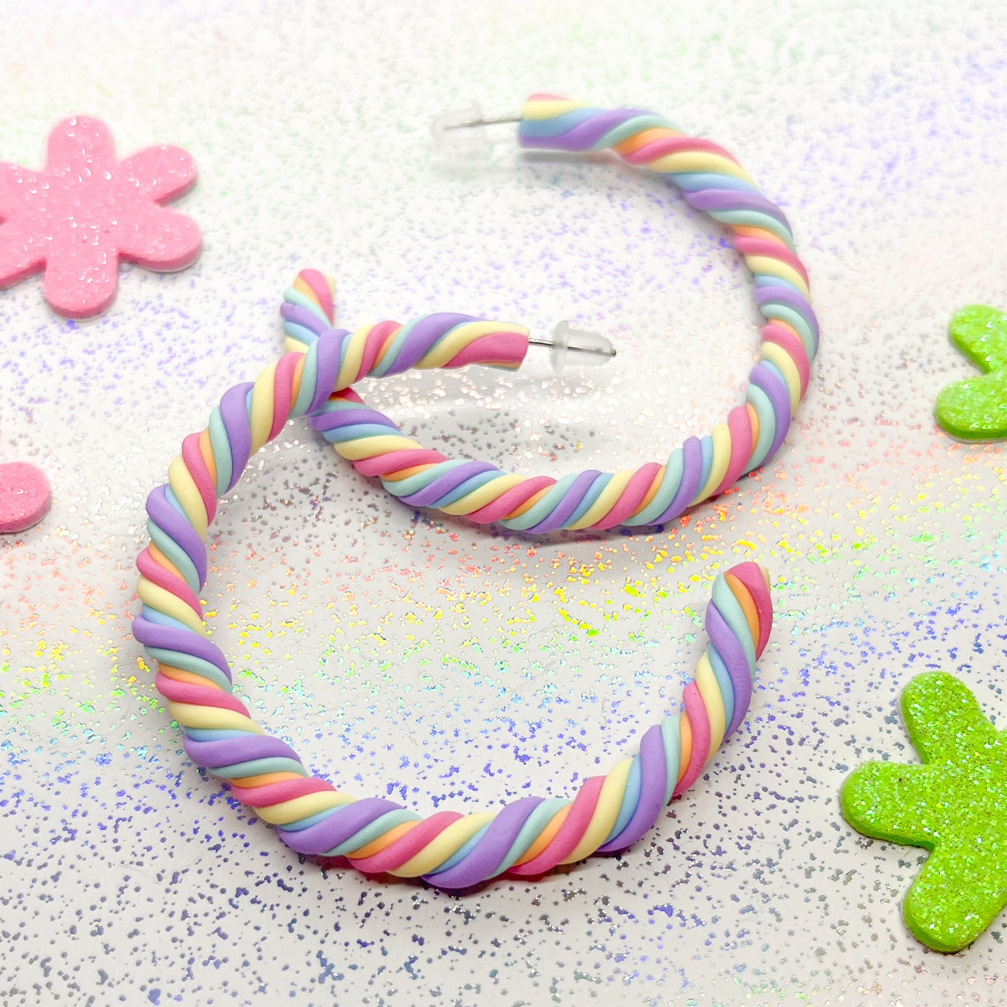 Pastel rainbow twisted marshmallow hoops