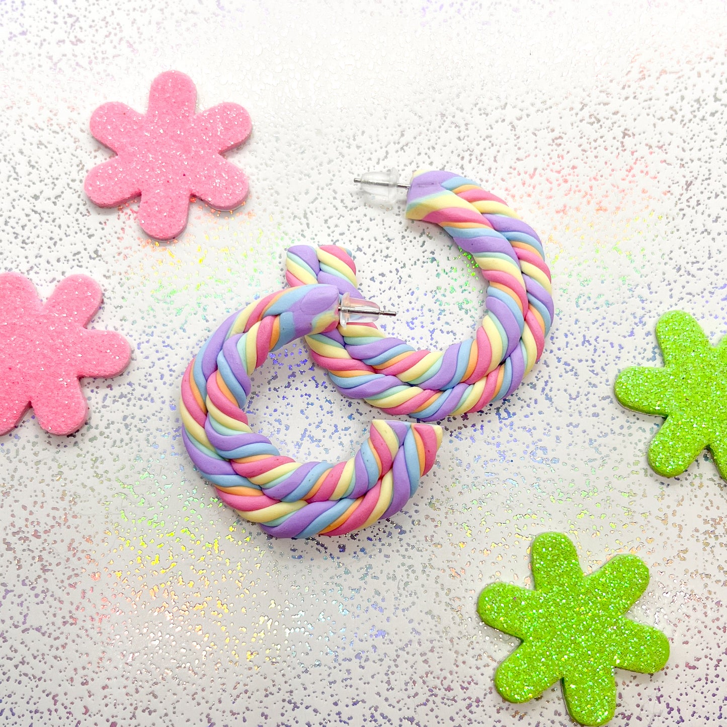 Mini double twist pastel rainbow marshmallow hoops