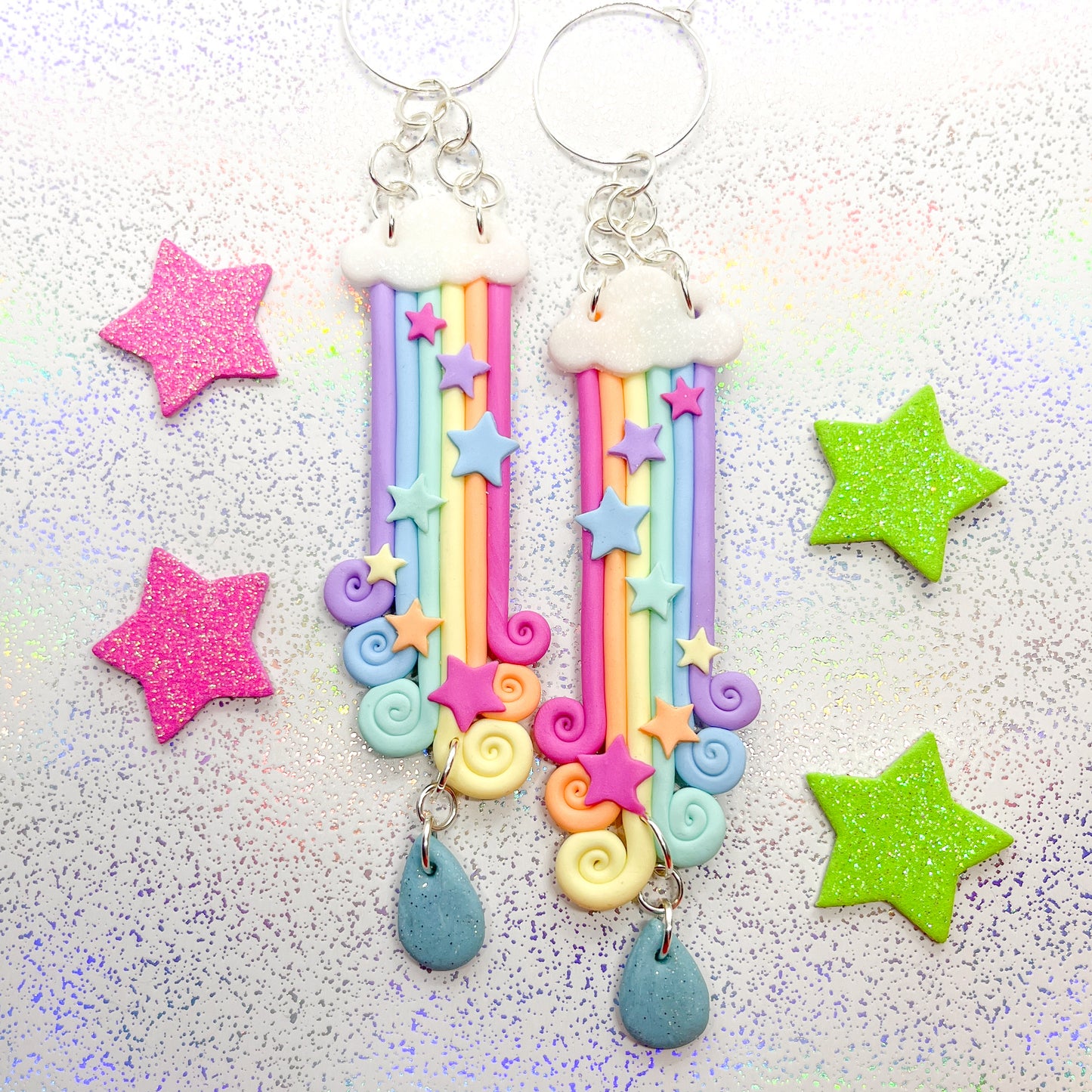 Pastel rainbow starry shower dangles