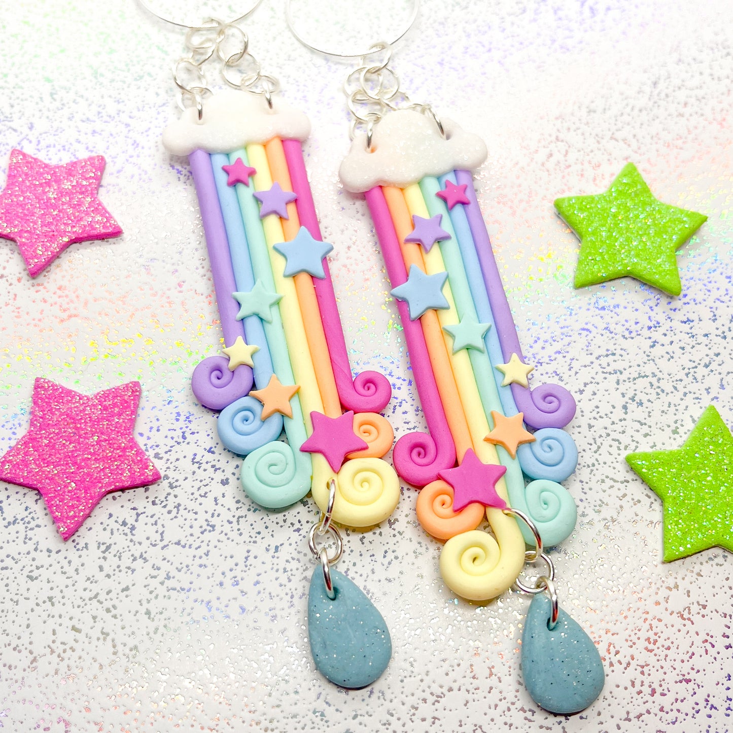 Pastel rainbow starry shower dangles