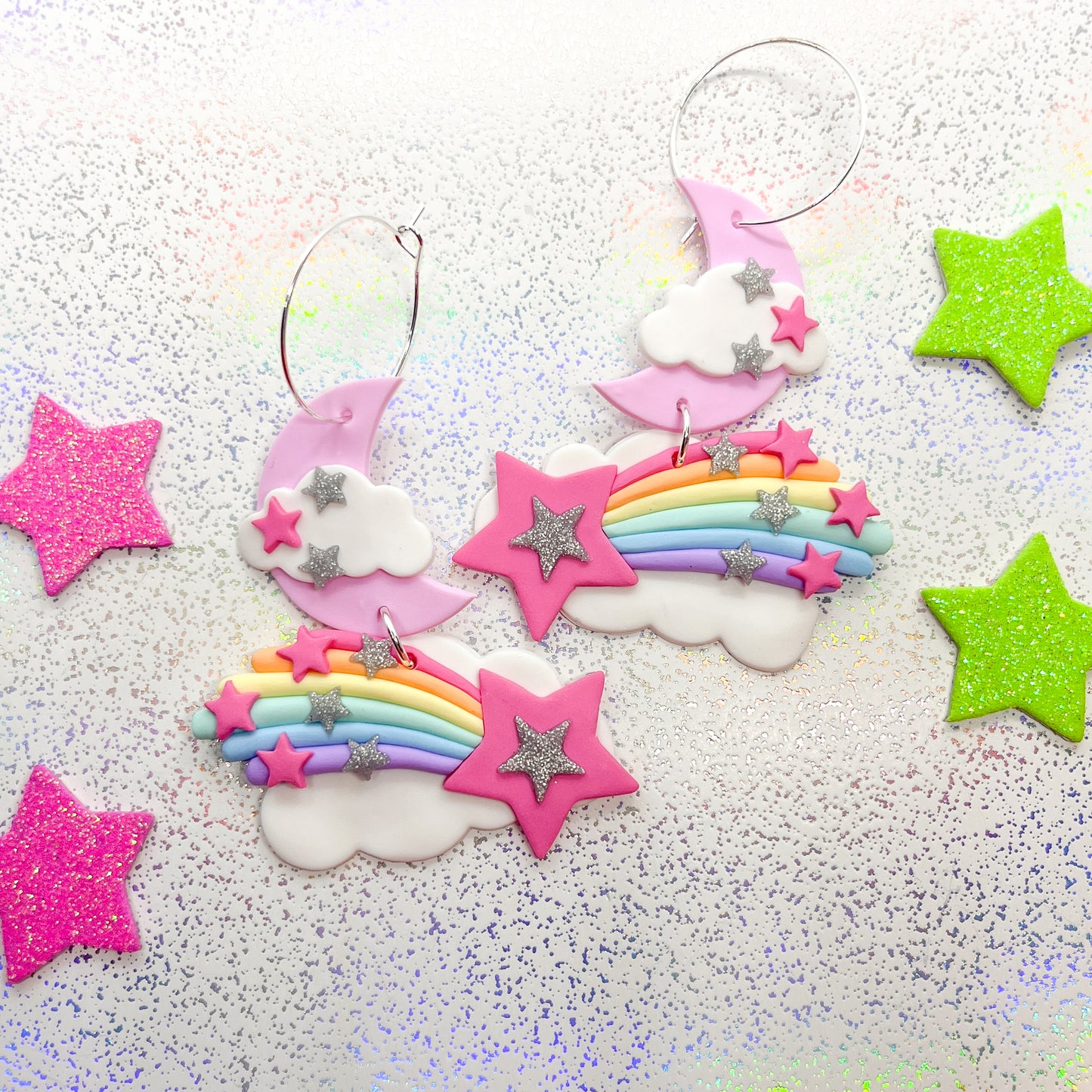 Pink glitter lunar shooting star dangles