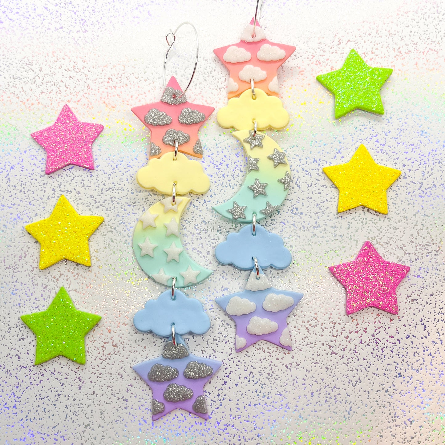 Pastel rainbow ombre cartoon sky dangles