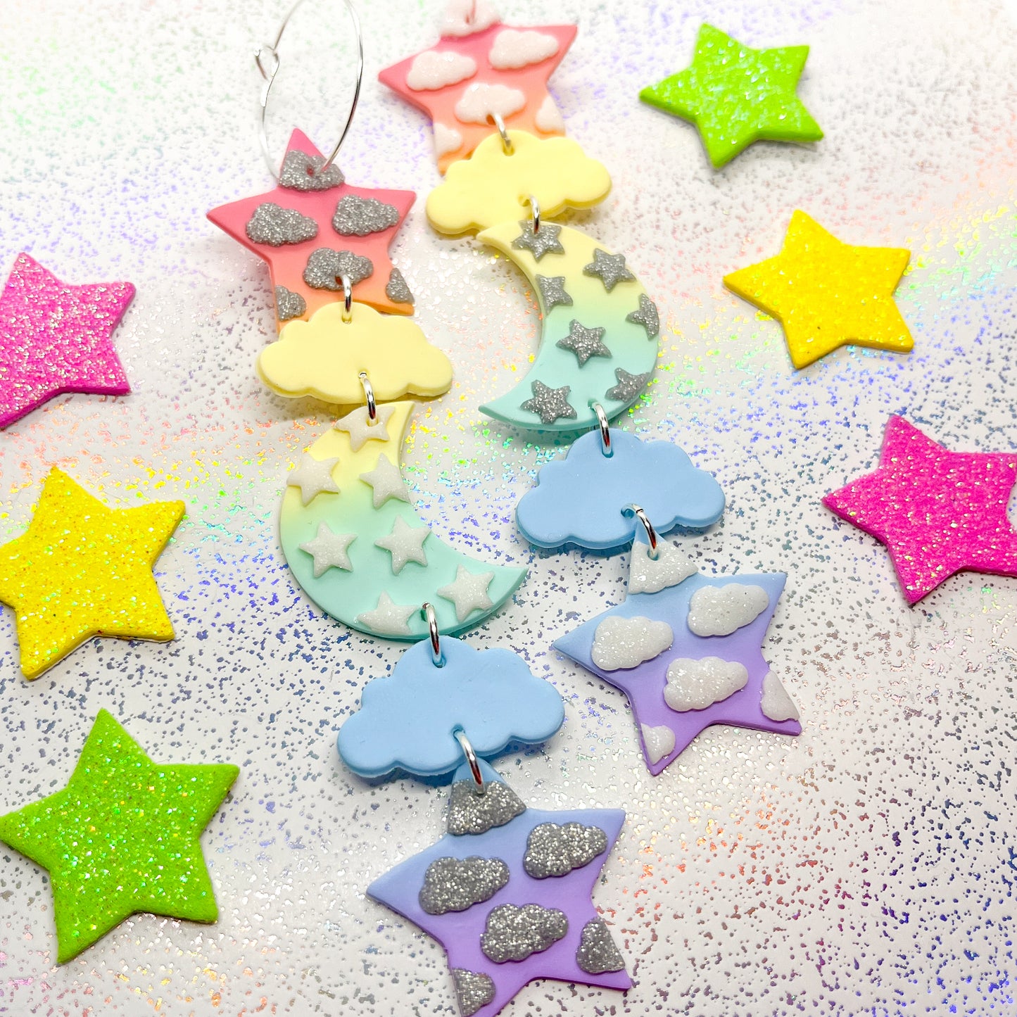 Pastel rainbow ombre cartoon sky dangles