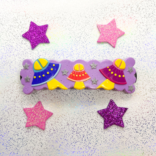 Lilac UFO invasion hair barrette