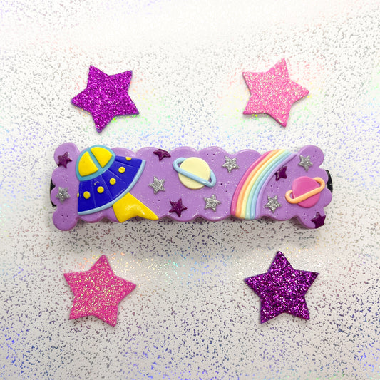 Lilac UFO and celestial rainbow hair barrette