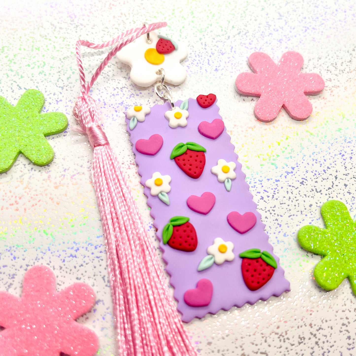 Lilac strawberry love-heart bookmark