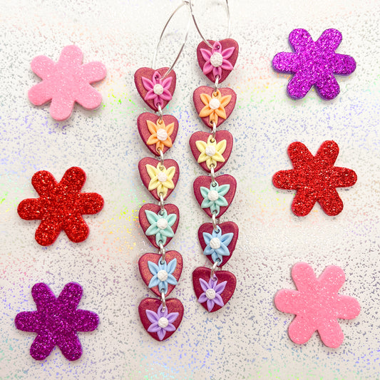 Metallic summer floral loveheart dangles